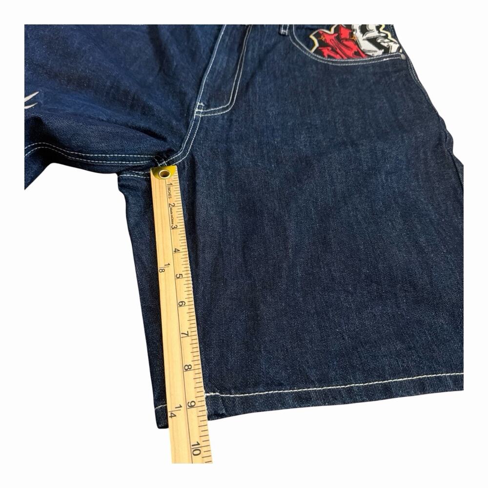 Ninth Hall Waylay Denim Shorts Men 36 Tiger Rose Embroidery Jorts Y2K Streetwear - Picture 9 of 10